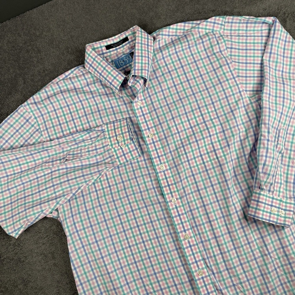 Oak Hall 1859 Pink Gingham Check Long Sleeve Wrinkle Free Button Down Shirt XL